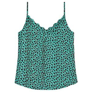 Socialite • Scalloped Cheetah Print Tank Top • Teal/Black • Size L